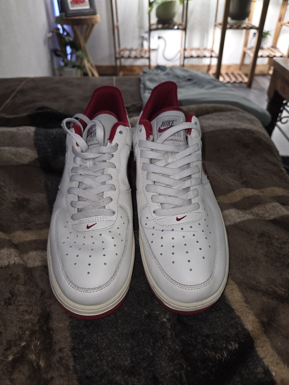 Nike Air Force 1sWhite and Red Low-Top Sneakers